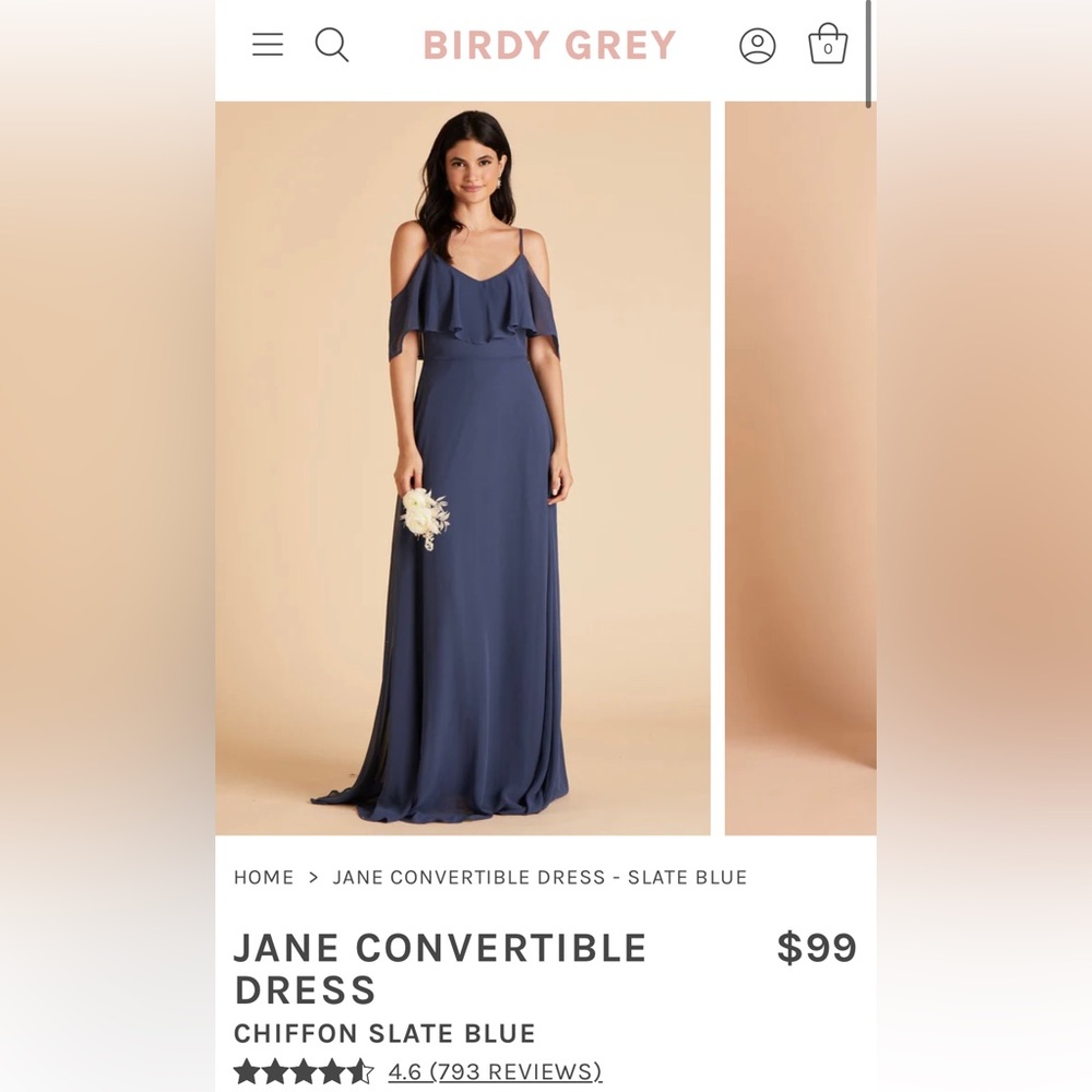 Birdy Grey Slate Blue Chiffon Jane Convertible Dress Size L, no slit